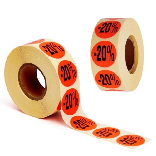 Étiquettes -20% rouges rondes Ø 32mm adhésives POKORNYS x2000