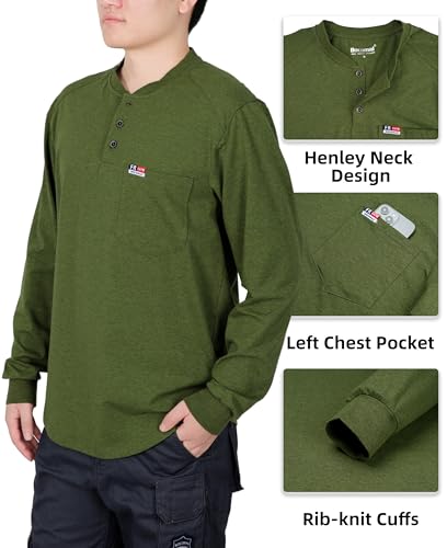 Image of BOCOMAL FR Shirts for Men Long Sleeve EX Soft Flame Resistant Henley CAT2