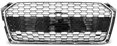 Front Grill Front Central Grill Sport VR-77 Honeycomb Mesh Grille Sport Chrome Glossy Black compatible with Audi A5 2019 2020 2021