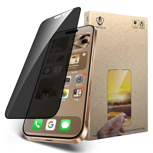 Image of IQShield My-View Privacy Screen Protector Tempered Glass Guard for iPhone 15 Pro Max, 9H Hardness, 2-Way Anti-Spy, Case Friendly [1 Pack]