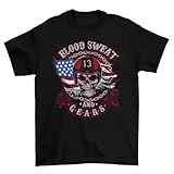 Galaxy Tees T shirt de motard à manches courtes pour homme Motif crâne et drapeau américain, Noir , M