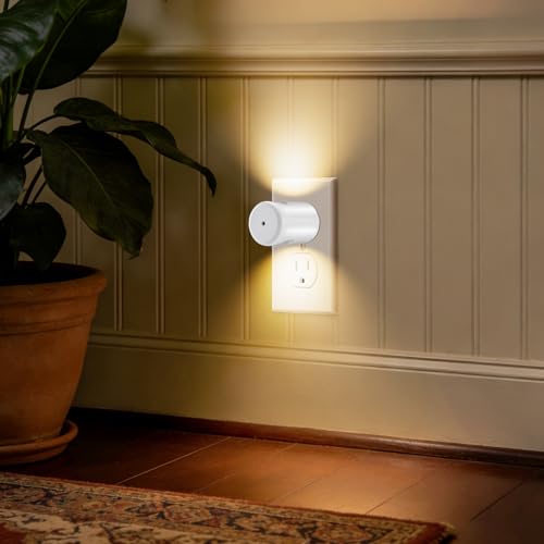 Image of 4-Pack Motion Sensor Night Light, Plug-in Wall LED Nightlight with Dusk to Dawn Sensor, Auto On /Off, 2700K Warm White 100 Lumens, Rotatable Plug-in Design for Hallway Staircase Bathroom Kitchen