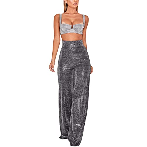 Yoga Pants For Women Bell Bottom Sequin High Rise Wide Leg Flare Pants - image 2