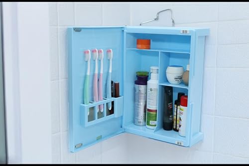 Image of zahab Bathroom Cabinet with Mirror Multipurpose Wall Mounted Storage Cabinet with Magnetic Door Blue