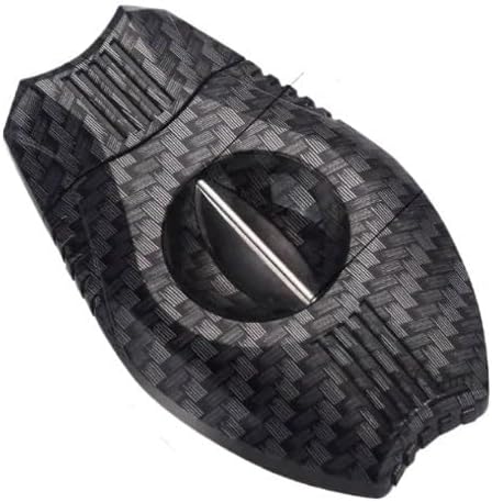 ZUC Professional Cigar Cutter, Precision Double Blade Guillotine Tool, Modern Carbon-Fiber Texture Oval Clipper, Ergonomic Dual-Loop Metal Accessory(B)