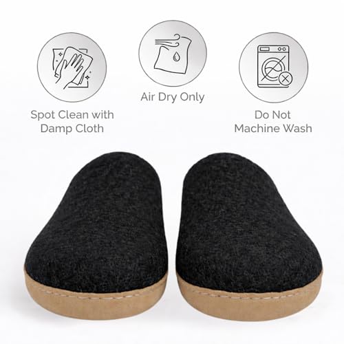 Image of Wool Indoor Slippers - Natural Organic Wool, Genuine Leather Sole, Handmade in Nepal - Cozy, Warm, Soft, Unisex Non-Slip House Shoes for Men & Women - Perfect for Winter Comfort