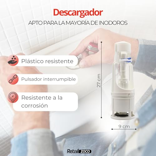 Miniatura 4 de Mecanismo De Descarga Para Wc, Válvula Descarga Inodoro, Descargador Wc Universal, Apto Para Cualquier Tipo De Cisterna Estándar Con Pulsador De Descarga Interrumpible Para Ahorrar Agua, Interrumpible