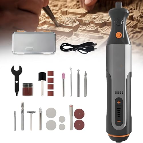 QYOEGSQ Electric Mini Drill Engraving Machine,64W Variable Speed DIY Rotary Tool Kit with USB Charging,23pcs Accessories,5-Speed Settings, and Safety Power-Off Protection,for Woodworking Crafting