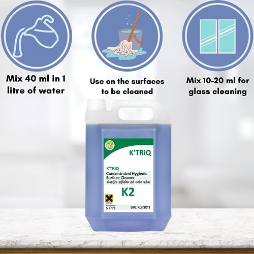 Image of K'TRiQ K2 Hygienic Disinfectant Surface & Floor Cleaner Liquid | Suitable for All Floors (Kitchen, Toilet, Bathroom & Office Surface Cleaner) | Kills 99.9% Germs (5 Liter,Pack of 2)