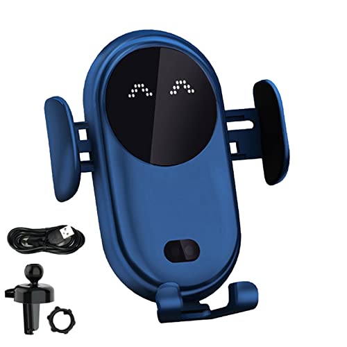 Qi 15W Cargador Inalámbrico Coche Carga Rápida Sensor Soporte Rejilla Aire Automático con Bloqueo Automático Soporte movil para 13/12 Pro MAX Mini 11/XS/XR/8 y Todos los teléfonos móviles Qi Azul Cover