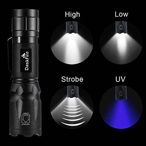 Daskfire Ultraviolet Blacklights Flashlight, 2 In 1 Small Torch Light High Lumen For Home Security, Outdoor Camping Cycling Hiking, Uv 395Nm For Scorpion Hunting, Pet Urine Stain Detect, Car Fuel Leak #TOP4