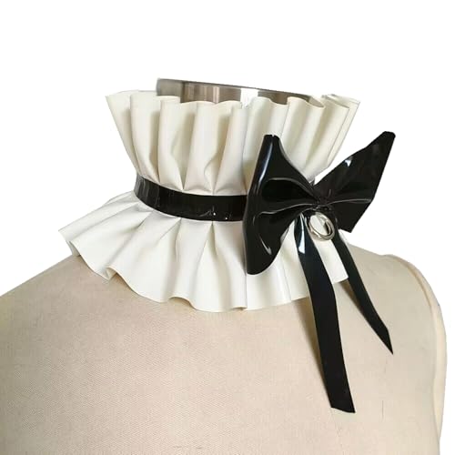 GREEFEI Spitzenhalsband aus Latex Halsband Rüschenkragen Latexspitze Dekorativer Plissierter Falscher Kragen Unisex L