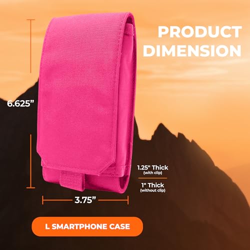 Clakit Phone Holster with Clip - Hook Loop Nylon Cellphone Holster Compact Pouch, Backpack Shoulder Strap Accessory Pouch - Multifunctional StrapPack Pouches for Hikers, Travelers & Commuters, Pink