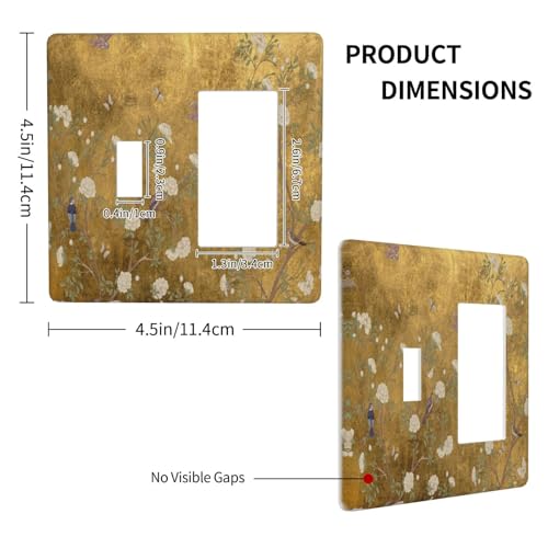 Decorative Outlet Covers Vintage White Flowers Birds on Golden Background 2 Gang Outlet Cover Wall Plate Single Toggle Rocker Light Switch Cover Plate Switch Plate Covers