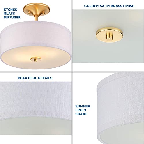 Inspire Collection 2-Light Summer Linen Shades New Traditional Semi-Flush Light Satin Brass by Progress Lighting - Image 5