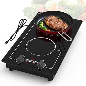 VBGK - 2 Brenner Induktionskochfeld, 110V 2300W Doppelbrenner-Heizplatte mit LED-Touch-Display, 9 Leistungsstufen, Kindersicherung und Timer, Schutz vor