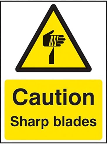 Caledonia Signs14284E Caution Sharp Blades Sign, 200 mm x 150 mm, Rigid Plastic