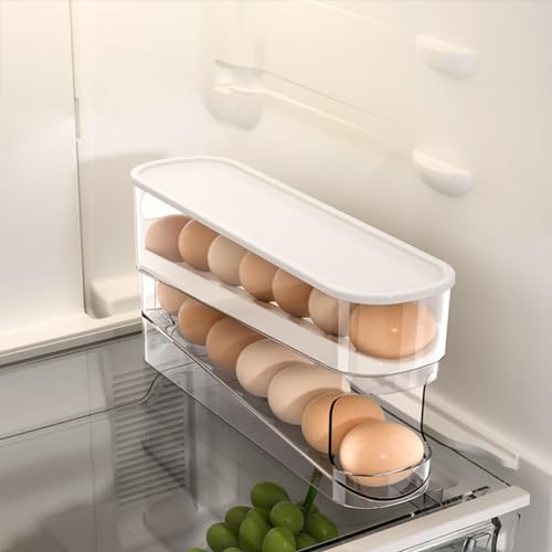 Caja de almacenamiento automática de huevos para refrigerador, 2024, dispensador de huevos de 2 niveles que ahorra...