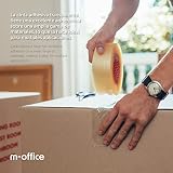 m-office Cinta Adhesiva Transparente, Cinta de Embalar Adhesiva para Embalaje de Cajas, Envíos, Mudanzas y Manualidades, Precinto Transparente Seguro y Resistente (48mmx120m, x36)