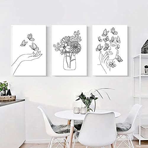 Decoración del hogar moderna para paredes vacías lienzo abstracto de flores sin marco 3pcs
