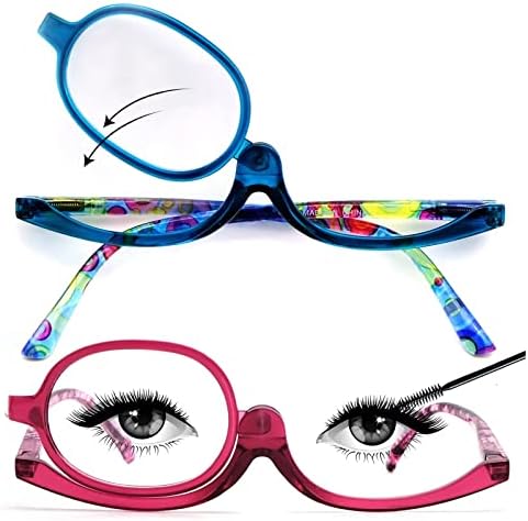 Sehnsucht 2 Pairs Eye Make Up Reading Glasses Womens Magnifying Cosmetic Readers Rotating Makeup Glasses for Women Blue Purple Tortoise 3660 3.00