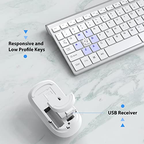Image of J JOYACCESS Wireless Keyboard and Mouse, Slim Wireless Keyboard Mouse with Numeric Keypad Compatible with iMac Mac PC Laptop Tablet Computer Windows (Silver White)