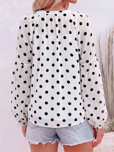 BTFBM Blouses for Women Dressy Casual Floral Summer Boho Tops V Neck Lightweight Long Sleeve Shirts Fall Clothes 2026(Polka Dot White Black, XX-Large) — view 3