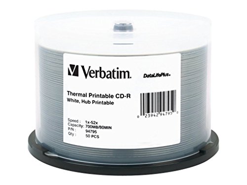 Verbatim CD-R 700MB 52X DataLifePlus White Thermal Printable, Hub Printable - 50pk Spindle