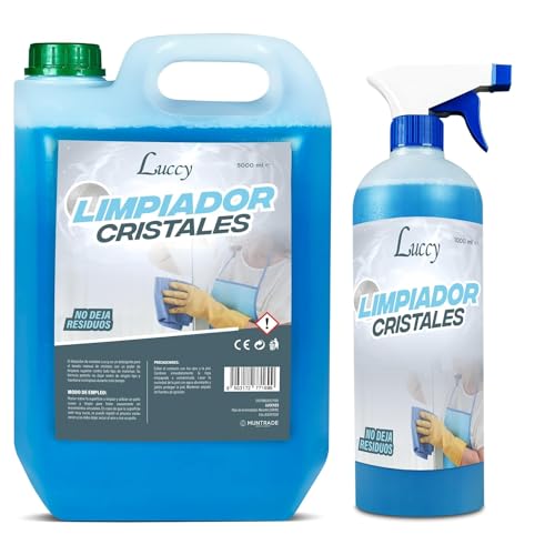 LUCCY Limpia Cristales 5 Litros + Spray Limpiacristales 1 Litro | Limpiacristales Abrillantador de Secado Rápido Limpieza Sin Residuos (6 Litros)