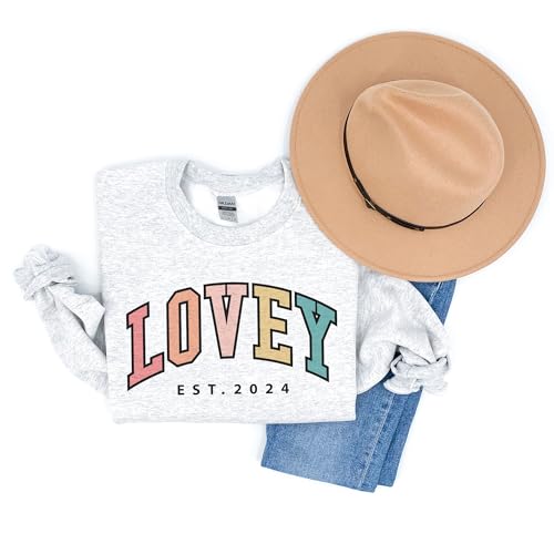 Aurlex Tees Custom Lovey Colorful Sweatshirt, Personalized Gifts For Women, Lovey Est Year Sweater, Mother's Day Shirt, Pregnancy Announcement Gift, Long Sleeve Unisex Crewneck Sweatshirt Sand3