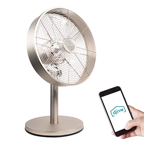 djive Flowmate Classic 50 cm Tischventilator mit App & Alexa Sprachsteuerung, Retro Stahl Design Ventilator, Smart Home Standventilator mit Fernbedienung, Timer, 80° Oszillation, 35W, Warm Silver