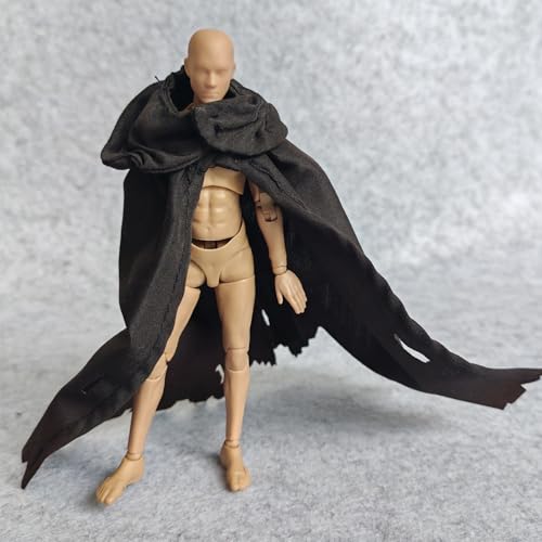1/12 Scale Doll Clothes Action Figure Cloak for 6 inches 1:12 Action Figure Clothes (Black Hoodless)