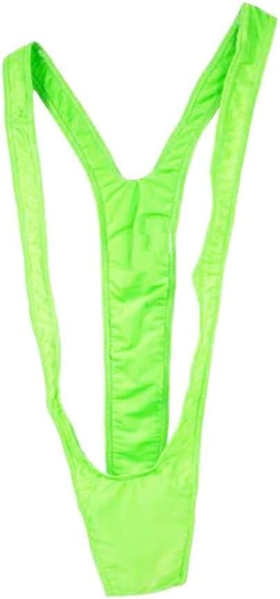 Mens Thongs Swimwear Mankini for Men V-String Underwear Borat Manikini Lingerie Swimsuit One Size Fits For All (Green)