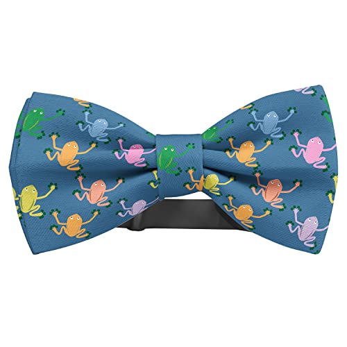 KAWAMOUSE Adjustable Pre-tied bow tie for Men (Bright Frogs Pattern) Elegant Cute Bowties for Dogs Cats Pets