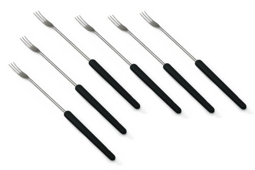 Swissmar F79203 Käse-Fondue Gabeln Set 6-teiliges, Edelstahl, Schwarz, 27cm, Hitzebeständiger Griff, Geschenkset