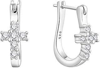 Starchenie Women's Earrings,925 Sterling Silver Cross Crucifix Huggie Hoop Earrings with 3A Cubic Zirconia Jewellery for Women