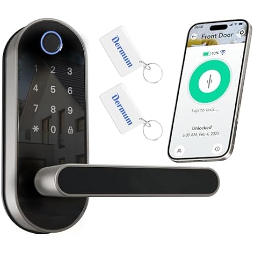 Keyless Entry Fingerprint Digital Smart Lock with Handle & Keypad: Electronic/Electric Lock with Code, App Control Biometric Deadbolt Door Knob for Front, Interior, Exterior & Bedroom Door (Silver)