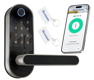 Keyless Entry Fingerprint Digital Smart Lock with Handle & Keypad: Electronic/Electric Lock with Code, App Control Biometric Deadbolt Door Knob for Front, Interior, Exterior & Bedroom Door (Silver)