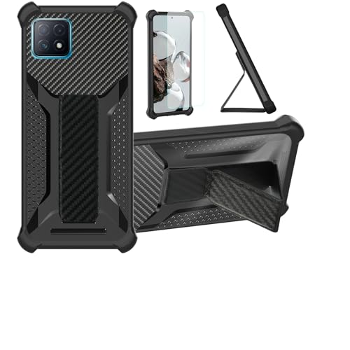 Aroepurt Custodia per Oppo A73 5G Cover Custodia Case Ibrida [con Protezione dello Schermo in Vetro temperato] [Supporto Magnetico Pieghevole] [Resistente alle Impronte digitali Smerigliato] Nero