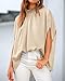 BTFBM Womens Summer Tops 2025 Fall Mock Neck Batwing Sleeve Shirts Loose High Low Hem Oversized Dressy Casual Blouses(Beige, Medium)
