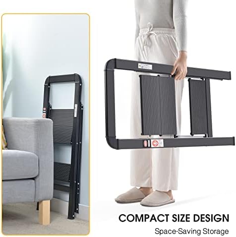 KINGRACK Aluminum Step Ladder with Handle, Folding 2 Step ladder Wide Platform for Kitchen, Pantry, Closets, and Home Office - Indoor Step Stool, Black