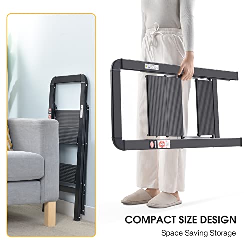 KINGRACK Aluminium 2 Step Ladder, Lightweight Step Stool with Non-Slip Pedals, Handrail, 330LBS Foldable Step Ladder for Kitchen, Garage, Home, Space Saving, Sturdy and Portable, Black by KINGRACK - Used condition - Image 4