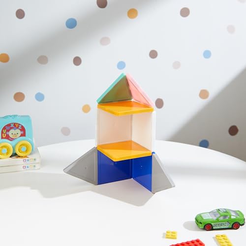 Image of Amazon Brand - Jam & Honey Magnetic Tiles Building Blocks for Kids | 10 Pcs Pro Solid Opaque Set | STEM Learning & Creative Construction Toy | Brain Development & Educational Play | Durable MABS Plastic with Strong Magnets | Ages 3+ Years | Multicolour | Product Dimensions: 17 x 16 x 4 cm
