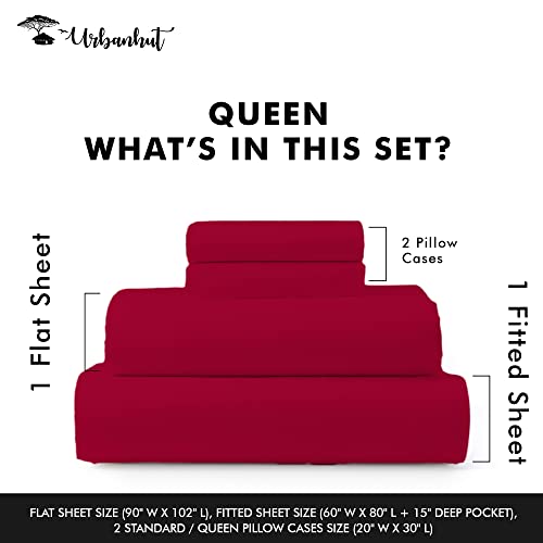 URBANHUT 700 Thread Count Egyptian Cotton Queen Sheets, 4Pc Sheet Set Soft Luxury Bed Sheets for Queen Size Bed, Sateen Weave Hotel Sheets, 16'' Elasticized Deep Pocket - Red