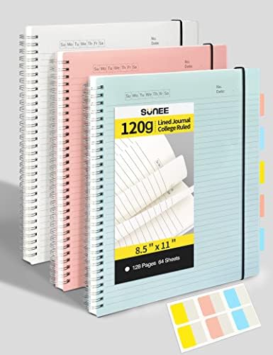 SUNEE 3 Pack Spiral Notebook - Large Lined Journal Notebook, 8.5" x 11", 120gsm Thick Paper, College Ruled, Giftable Journal for Study and Notes 64 Sheets, Blue, Pink, Transparent