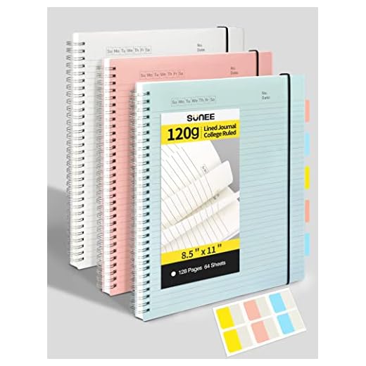 SUNEE 3 Pack Spiral Notebook - Large Lined Journal Notebook, 8.5" x 11", 120gsm Thick Paper, College Ruled, Giftable Journal for Study and Notes 64 Sheets, Blue, Pink, Transparent