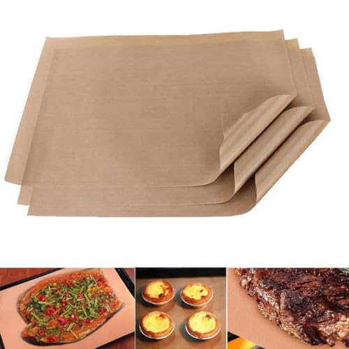 3 Pièces Feuilles de Téflon pour la Cuisson, 40 x 60 cm Feuilles de Papier Sulfurisé Réutilisables en Téflon, Antiadhésifs, Découpable, Lavable,...