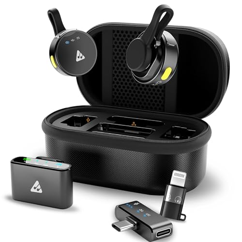 Image of Audio Array 2026 Edition Wireless Microphone for Camera /iPhone /Android /iPad /Laptop, Lav Mic with Charging Case, AI Noise Reduction, 50H Battery, 230ft Range, for Recording, YouTube | AM-W22 v2
