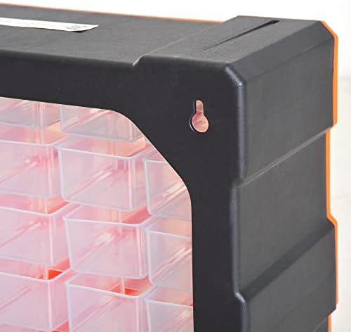 DURHAND 60 Drawers Parts Organiser Wall Mount Storage Cabinet Garage Small Nuts Bolts Tools Clear Orange