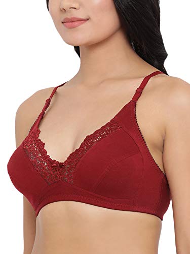 Image of Clovia Women's Cotton Spandex Solid Non-Padded Full Cup Wire Free Everyday Bra - Maroon in Red